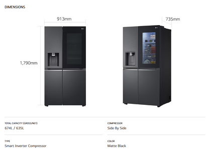 LG GC-X257CQES 674L Side-by-Side Fridge with InstaView & Door-in-Door™ in Matte Black Finish