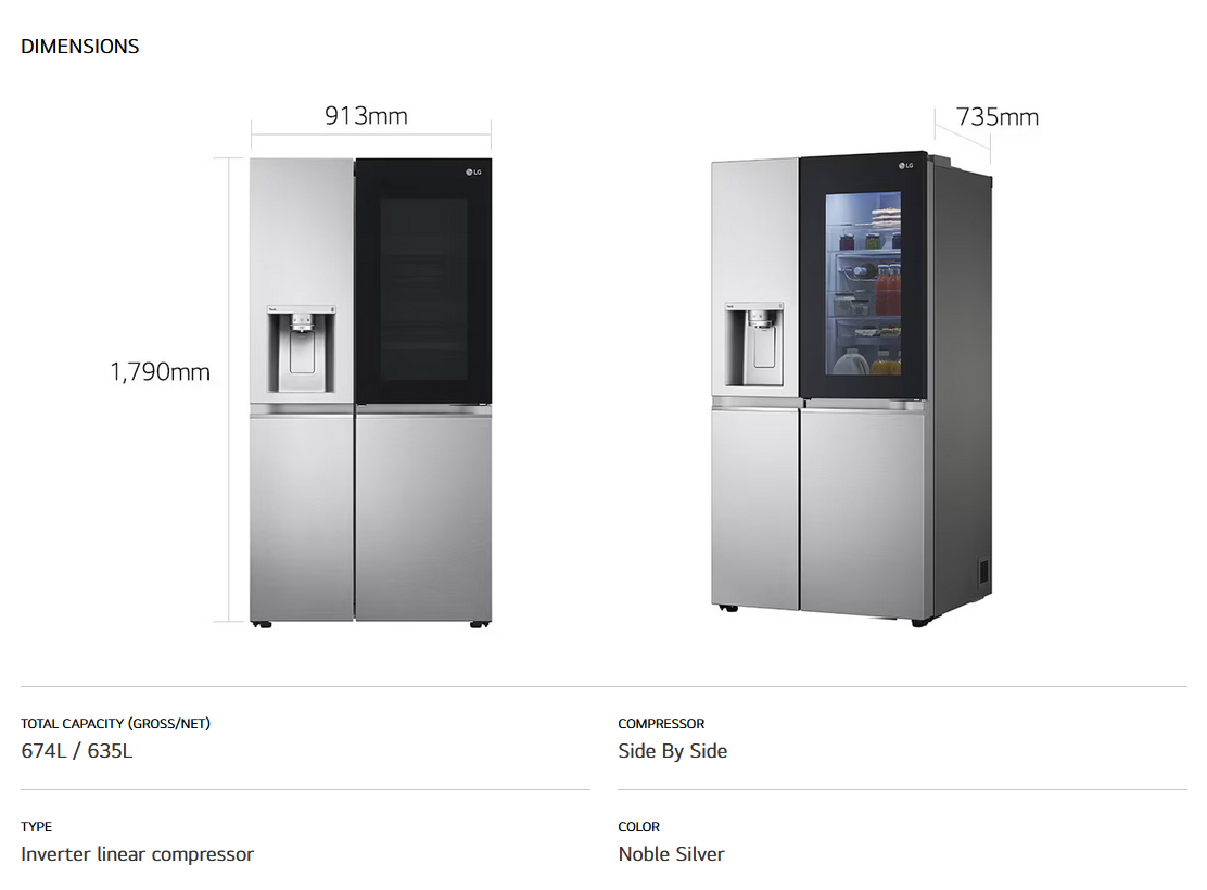 LG GC-X257CSES 674L Side-by-Side Fridge with InstaView & Door-in-Door™ in Noble Steel Finish