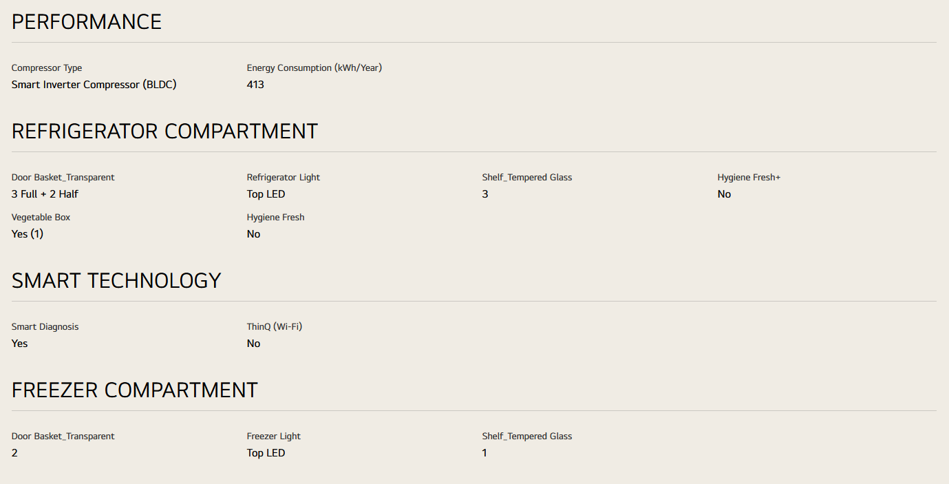 LG GN-C702HQCM 547L 2 Door Top Freezer Fridge in Beige