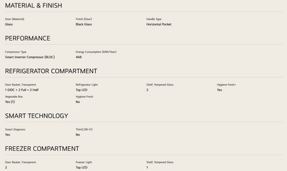 LG GN-C702SGGM 547L 2 Door Top Freezer Fridge in Black Glass Finish