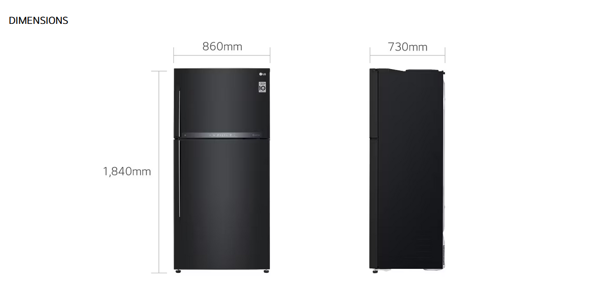 LG GR-H802HQHM 602L 2 Door Top Freezer Fridge in Black Metal Finish