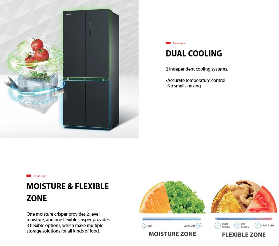 Toshiba 580L 4 door French GR-RF608WI-PMY(06) Refrigerator Inverter Fridge GRRF608WIPMY06 Morandi Grey