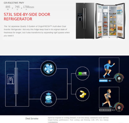 Toshiba 591L Side-by-side GR-RS637WE-PMY(06) Inverter Refrigerator GRRS637WEPMY06 Fridge with Water & Ice Dispenser