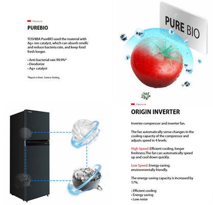 Toshiba 220L 2 Doors Inverter Refrigerator GR-RT230WE-PMY(UK) Urban Black GRRT230WEPMYUK Fridge