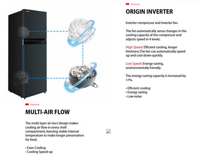 Toshiba 270L 2 door GR-RT300WE-PMY(UK) Inverter Refrigerator (Urban Black) GRRT300WEPMYUK Fridge