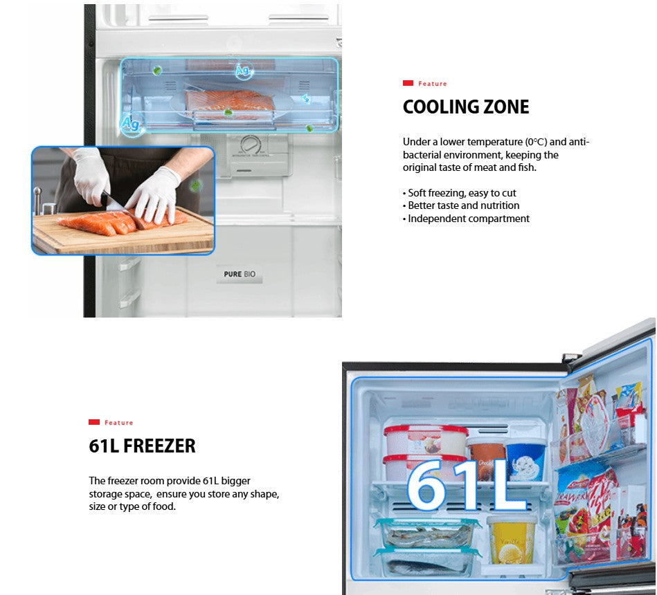 Toshiba 270L 2 door GR-RT300WE-PMY(UK) Inverter Refrigerator (Urban Black) GRRT300WEPMYUK Fridge