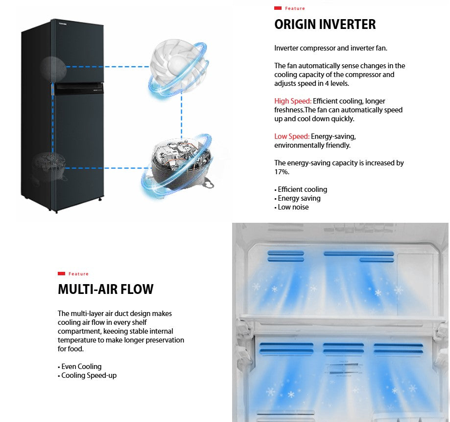 Toshiba 310L GR-RT320WE-PMY(UK) Refrigerator Inverter Fridge Black GRRT320WEPMYUK