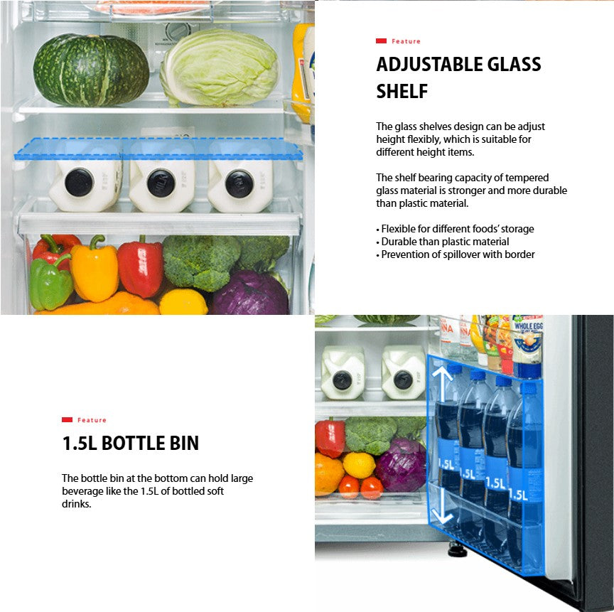 Toshiba 310L GR-RT320WE-PMY(UK) Refrigerator Inverter Fridge Black GRRT320WEPMYUK