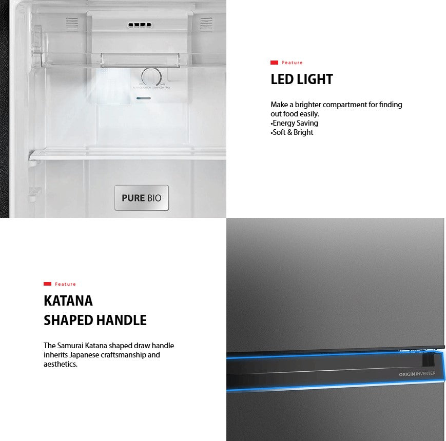 Toshiba 310L GR-RT320WE-PMY(UK) Refrigerator Inverter Fridge Black GRRT320WEPMYUK