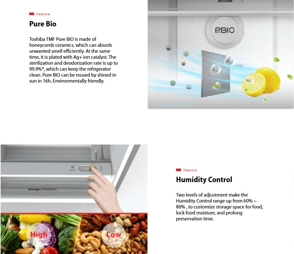 TOSHIBA 360L Inverter 2 Door Fridge Refrigerator GR-RT416WE-PMY(06) (Morandi Gray) GRRT416WEPMY06