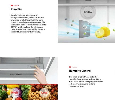 Toshiba 490L 2 Doors Inverter Refrigerator GR-RT559WE-PGY(22) Fridge (Black Glass) GRRT559WEPGY22