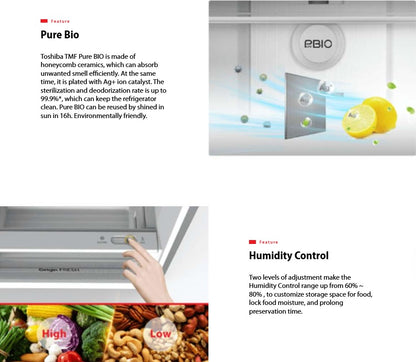 Toshiba 490L 2 Doors Inverter Refrigerator GR-RT559WE-PMY(37) Fridge (Satin Grey) GRRT559WEPMY37