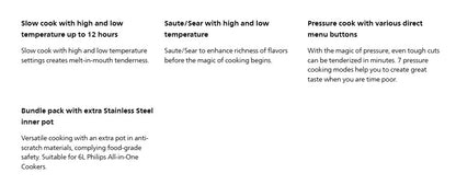 PHILIPS 6L All-in-One Multicooker HD2237/73 Pre-Set Cooking 9 safety protection Nutri Apps Meal Support pressure cooker HD2237