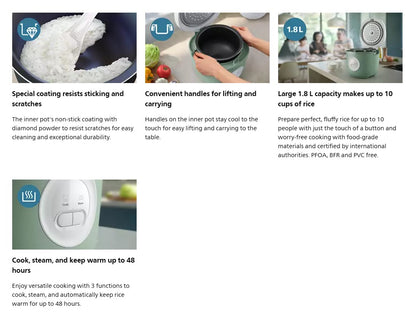 Philips 1.8L Rice Cooker 3000 Series HD3212/32 (Green) HD3212