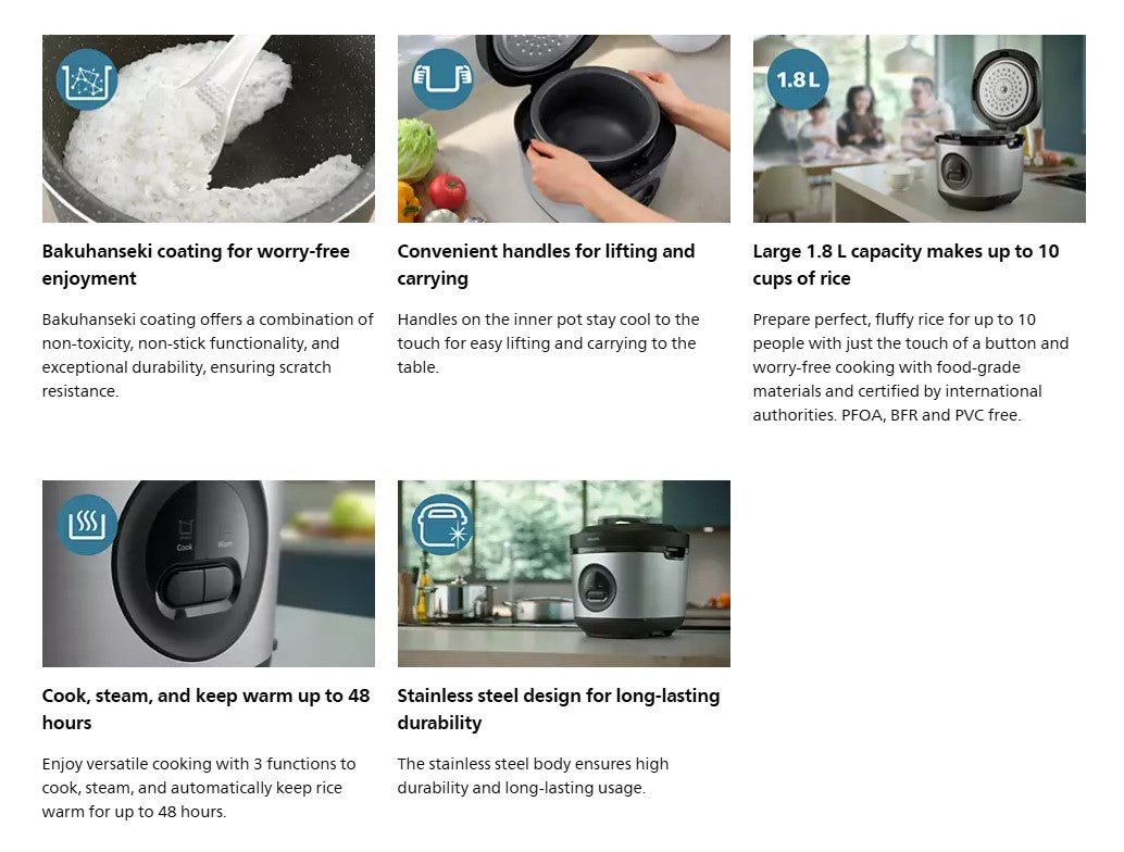 Philips 1.8L Rice Cooker 3000 Series HD3213/31 (Silver) HD3213 Periuk Nasi