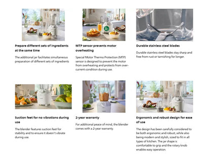 Philips 1L 3000 Series Blender HR2041/50 ProBlend System Blender (1L) with Mill + Additonal Jar HR2041 (White)