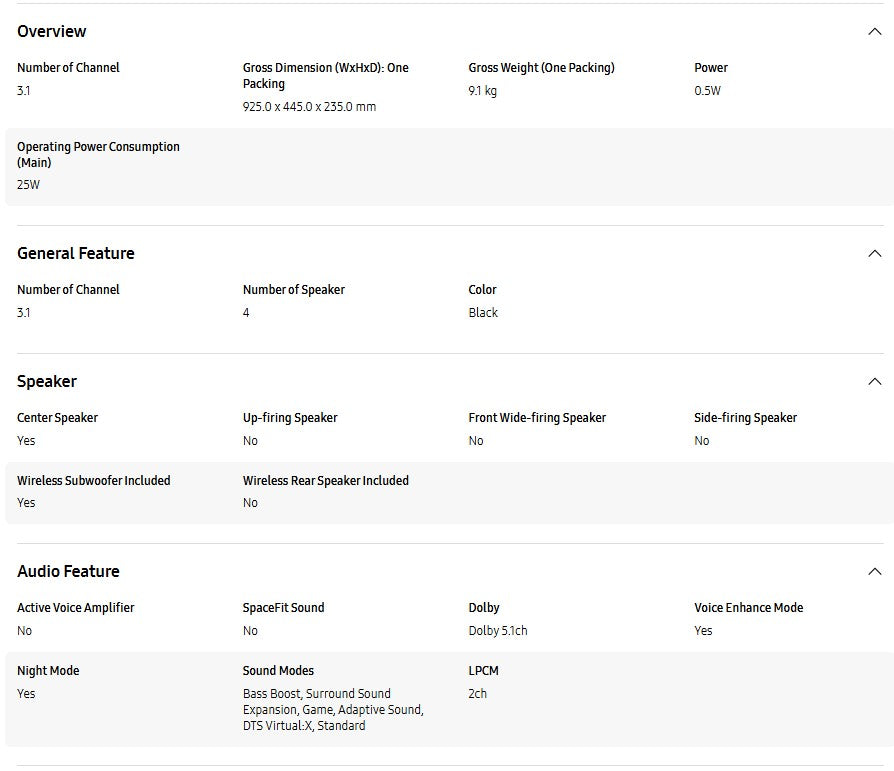 Samsung 3.1ch with Sub Woofer Dolby Audio HW-B650D/XM Sound Bar HWB650D