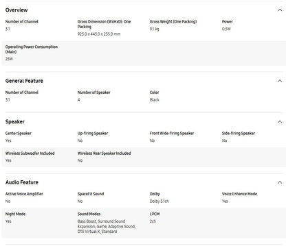 Samsung 3.1ch with Sub Woofer Dolby Audio HW-B650D/XM Sound Bar HWB650D