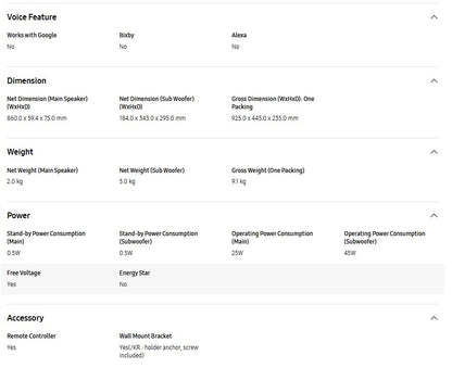 Samsung 3.1ch with Sub Woofer Dolby Audio HW-B650D/XM Sound Bar HWB650D