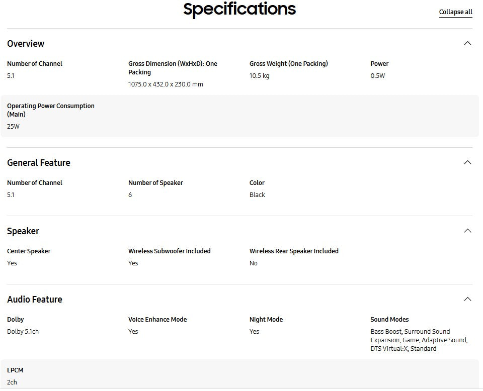 Samsung B-Series Soundbar HW-B750D 5.1ch with Sub Woofer HWB750D