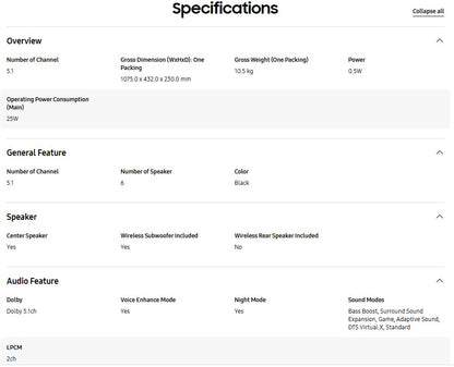 Samsung B-Series Soundbar HW-B750D 5.1ch with Sub Woofer HWB750D