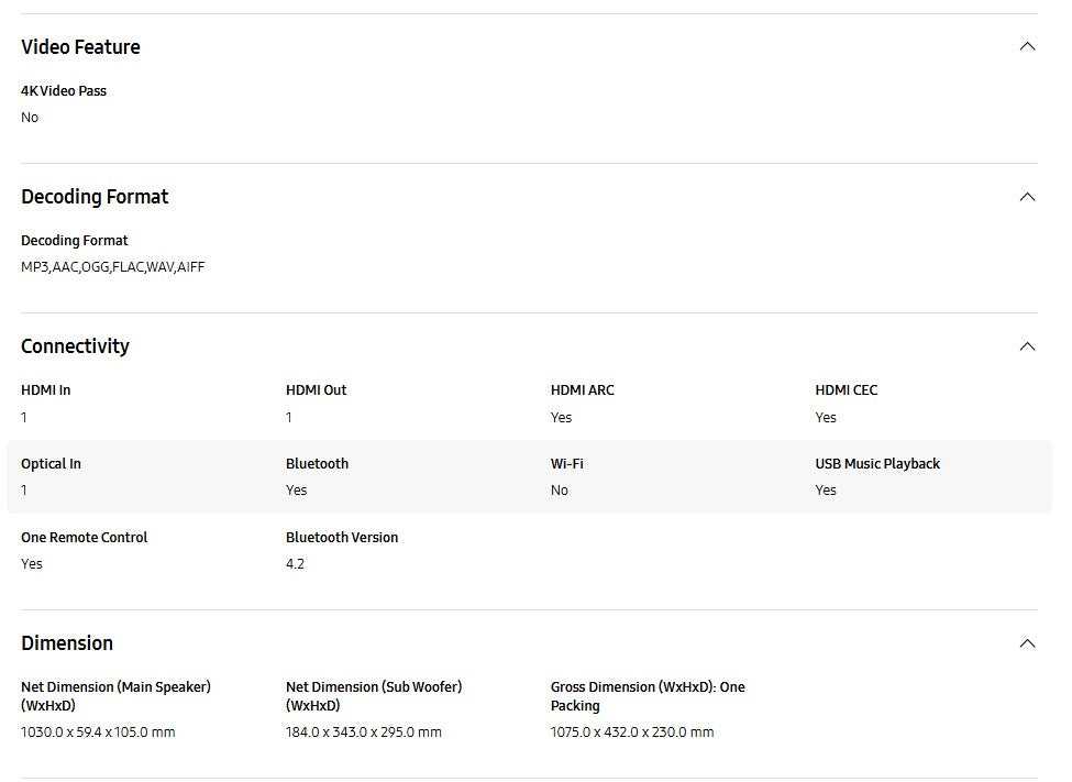 Samsung B-Series Soundbar HW-B750D 5.1ch with Sub Woofer HWB750D