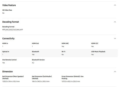 Samsung B-Series Soundbar HW-B750D 5.1ch with Sub Woofer HWB750D