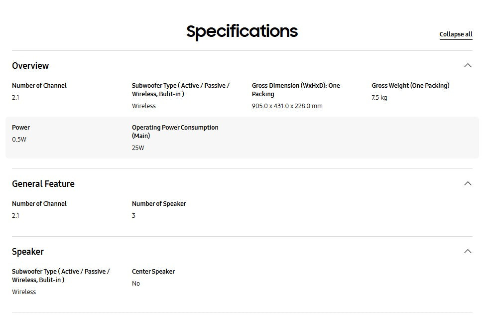 Samsung B-Series Soundbar HW-C450/XM 2.1ch with Sub woofer / HWC450 Sound bar