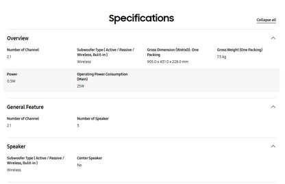 Samsung B-Series Soundbar HW-C450/XM 2.1ch with Sub woofer / HWC450 Sound bar