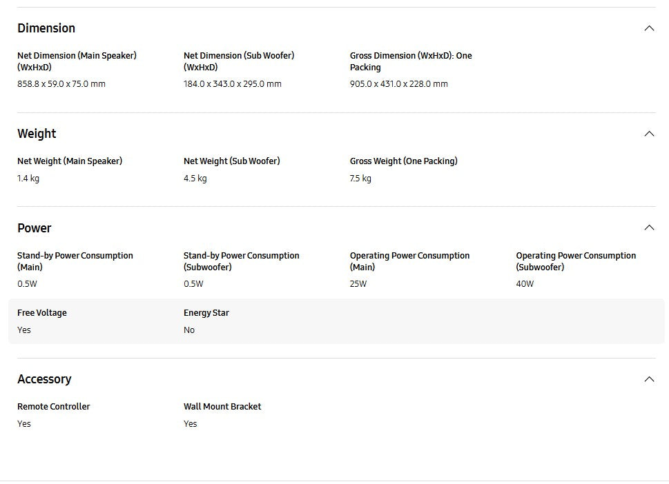 Samsung B-Series Soundbar HW-C450/XM 2.1ch with Sub woofer / HWC450 Sound bar