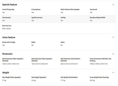 Samsung Q-series HW-Q990D with Sub woofer Soundbar (11.1.4ch) HWQ990D