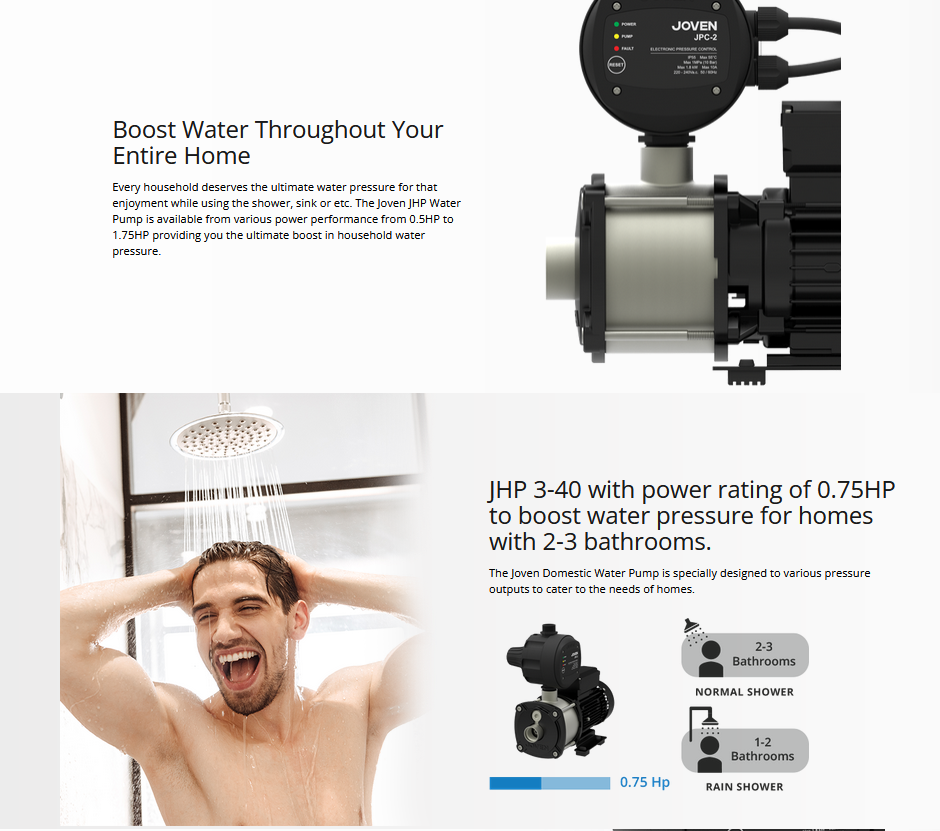 Joven Water Pump 0.75hp Automatic Domestic JHP340/JHP3-40