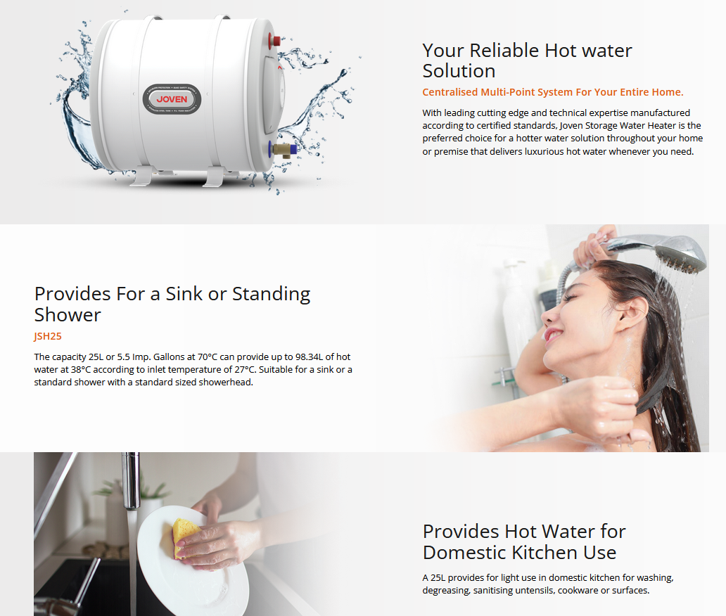 Joven 25L Horizontal Multipoint Hot Water System JSH25/JSH25IB Storage Water Heater