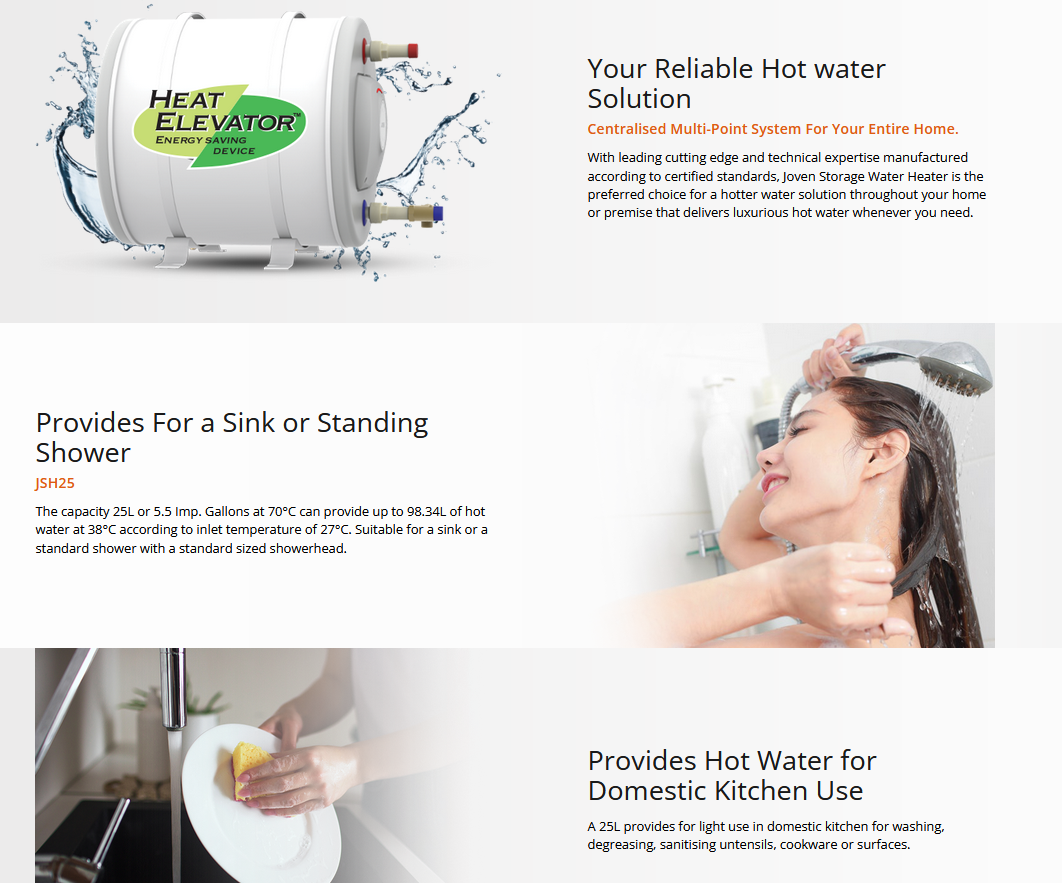 Joven JSH25HE/JSH25IBHE Heat Elevator Storage Water Heater