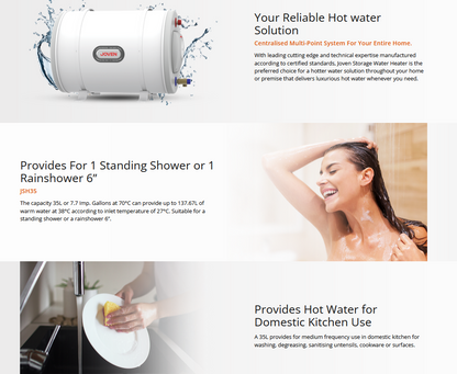 Joven 35L Horizontal Multipoint Hot Water System JSH35 /JSH35IB Storage Water Heater