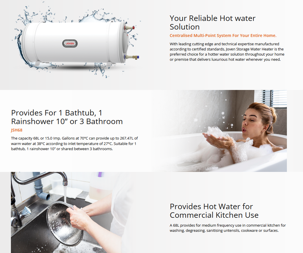 Joven 68L Horizontal Multipoint Hot Water System JSH68/JSH68IB Storage Water Heater