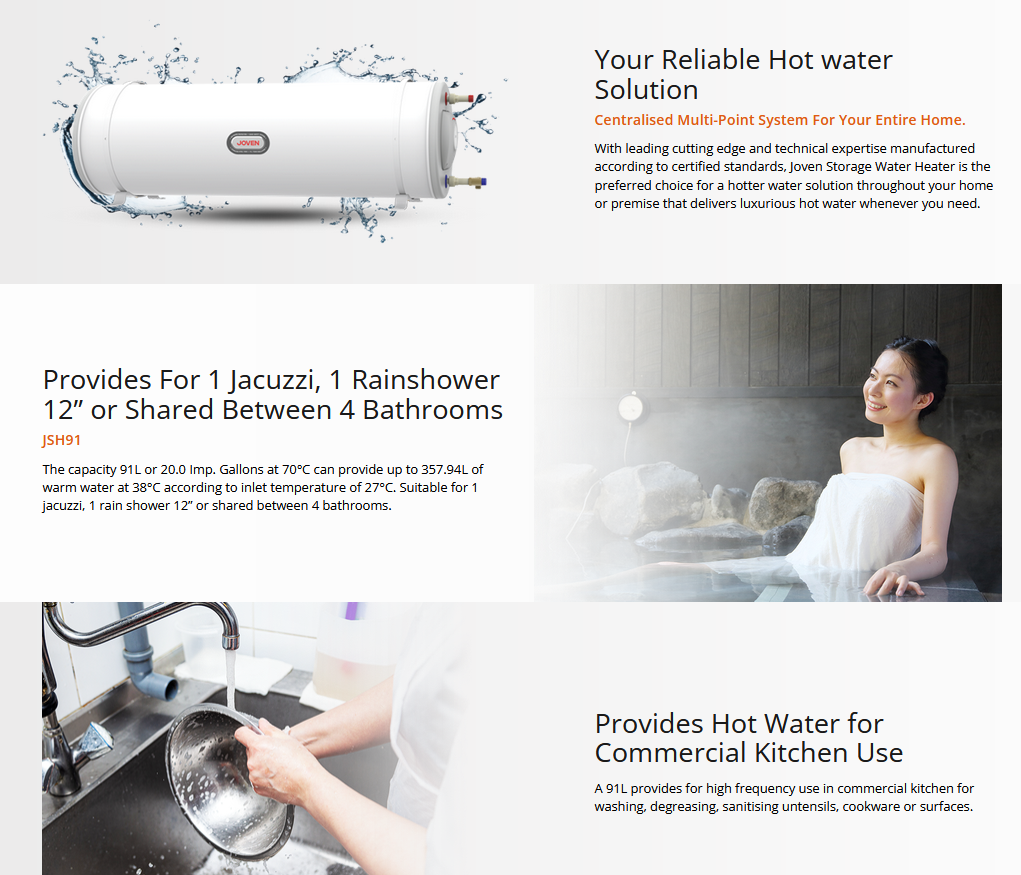 Joven 91L Horizontal Multipoint Hot Water System JSH91/JSH91IB Storage Water Heater