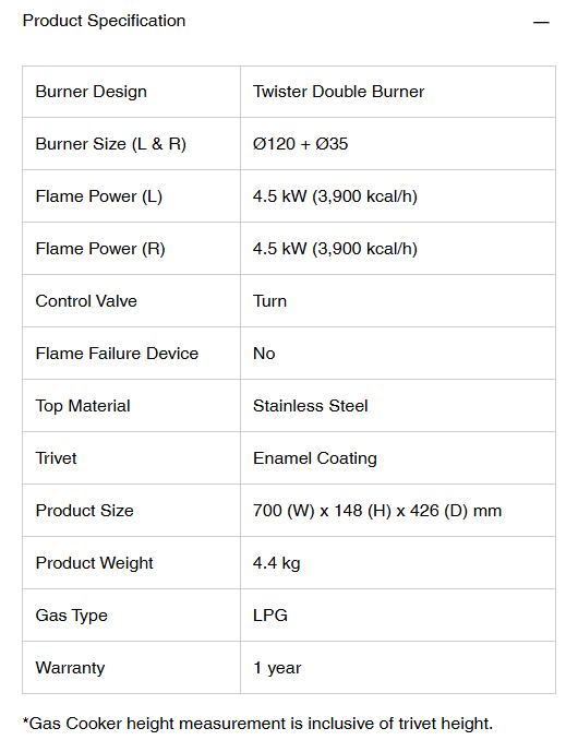 Zenne Double Gas STOVE KGS401C Gas Cooker Original Twister