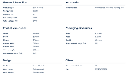 Electrolux KOHGH00XA 60cm UltimateTaste 300 Built-in Single Oven with 72L Capacity