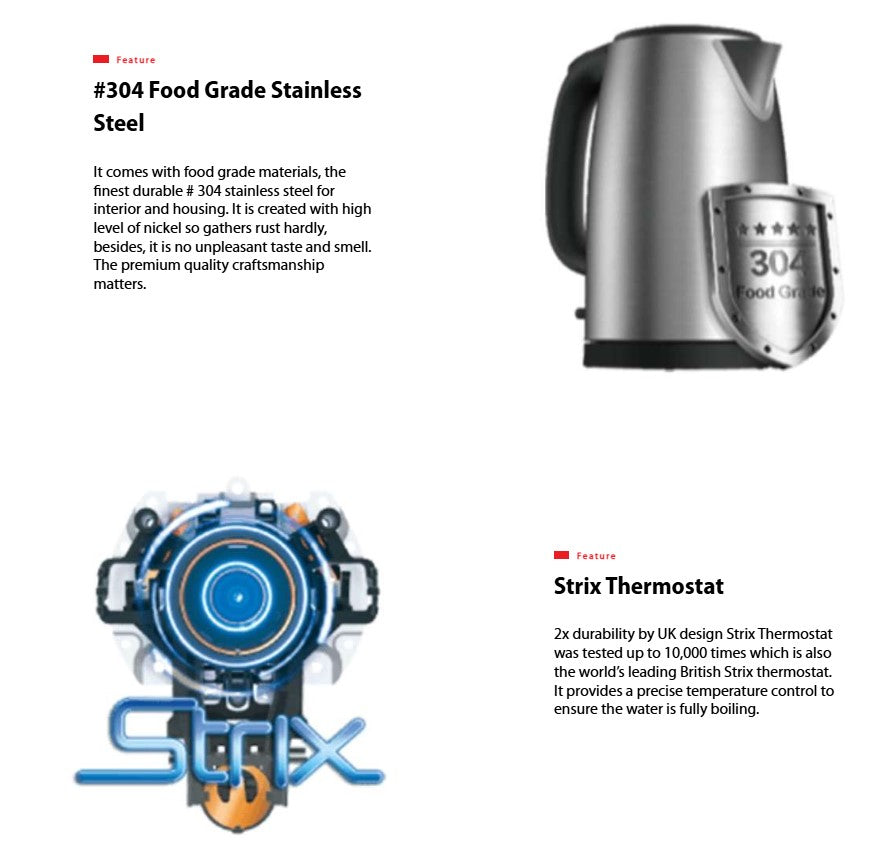 Toshiba KT-17SH1NMY 1.7L Stainless Steel Electrical Kettle KT17SH1NMY with 304 Food Grade