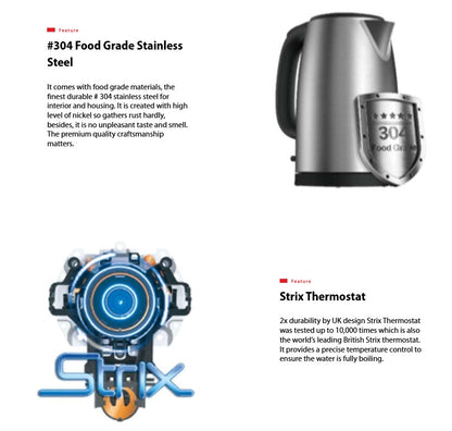 Toshiba KT-17SH1NMY 1.7L Stainless Steel Electrical Kettle KT17SH1NMY with 304 Food Grade