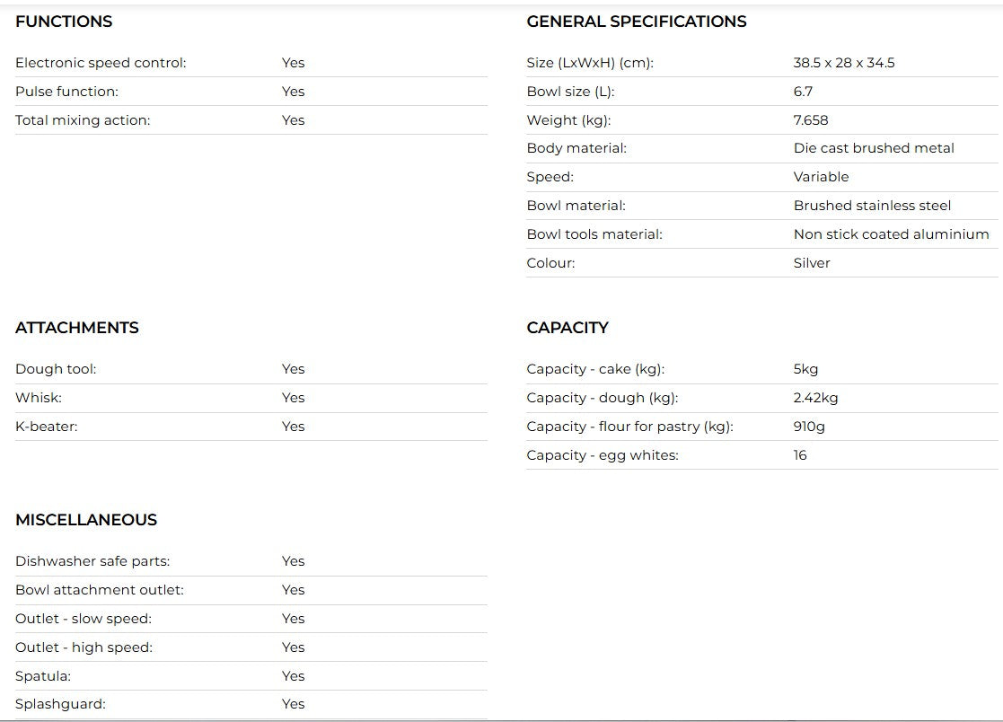 Kenwood Stand Mixer Chef XL KVL4100S Mixer 6.7L replaces MAJOR