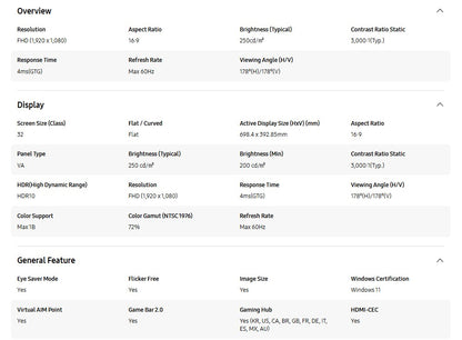 Samsung 32" Smart Monitor LS32DM500EEXXS M5 M50D FHD Black