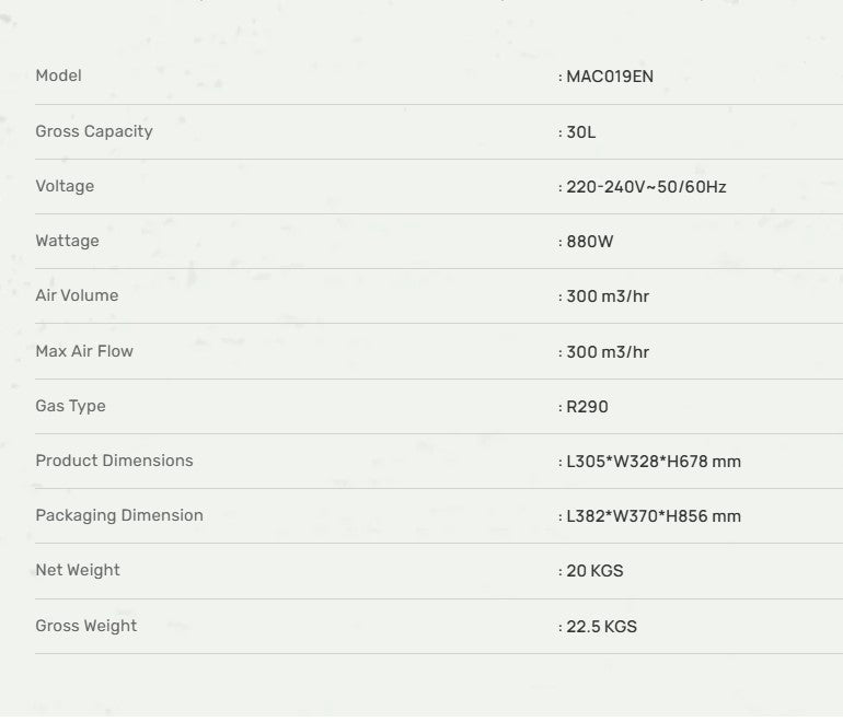 Mistral MAC019EN 30L Portable Air Conditioner Remote