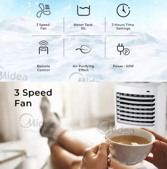 Midea 10L Air Cooler MAC-120AR with 3 speed MAC120AR 60W Eco Cooling (White)