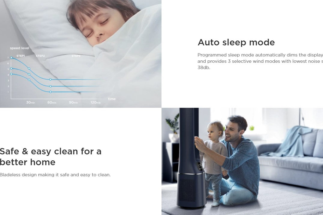 Midea Bladeless Fan with Air Purifier MBF-150P (Blue) SensiCool Technology (Air Volume ≥ 20 m³/min) MBF150P HEPA