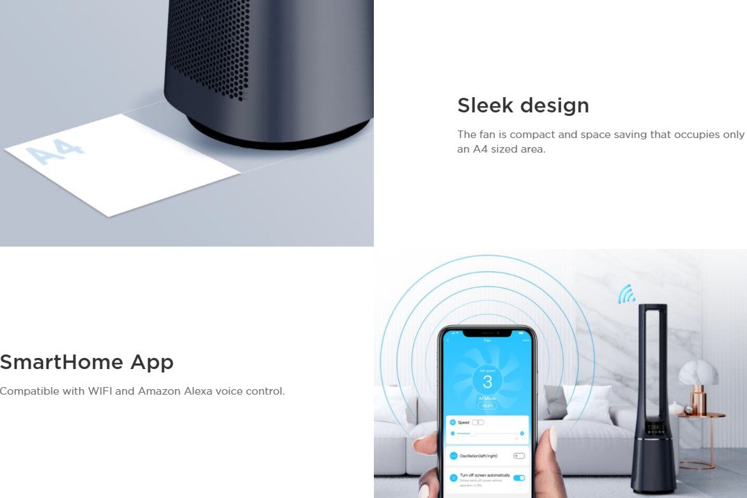 Midea Bladeless Fan with Air Purifier MBF-150P (Blue) SensiCool Technology (Air Volume ≥ 20 m³/min) MBF150P HEPA