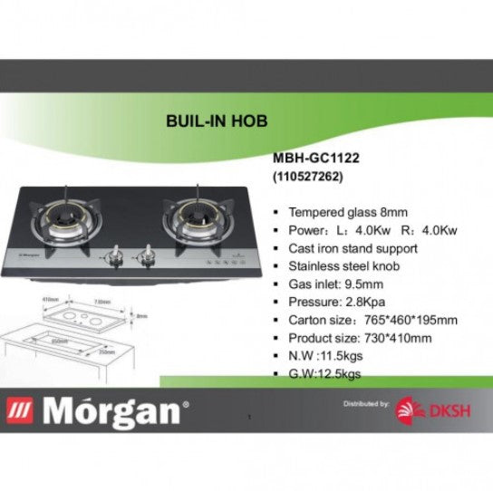 MORGAN 2 Burner BIH Glass Gas Stove MBH-GC1122 / MBHGC1122