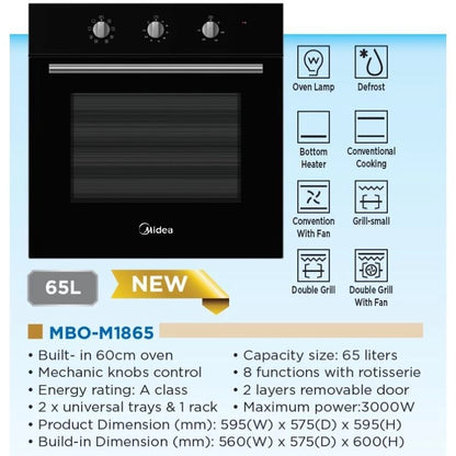 Midea Combo Offer MBO-M1865 65L Built In 60cm Oven + MBM-VE8925 25L Built-In Microwave Oven 900W / MBOM1865 / MBMVE8925