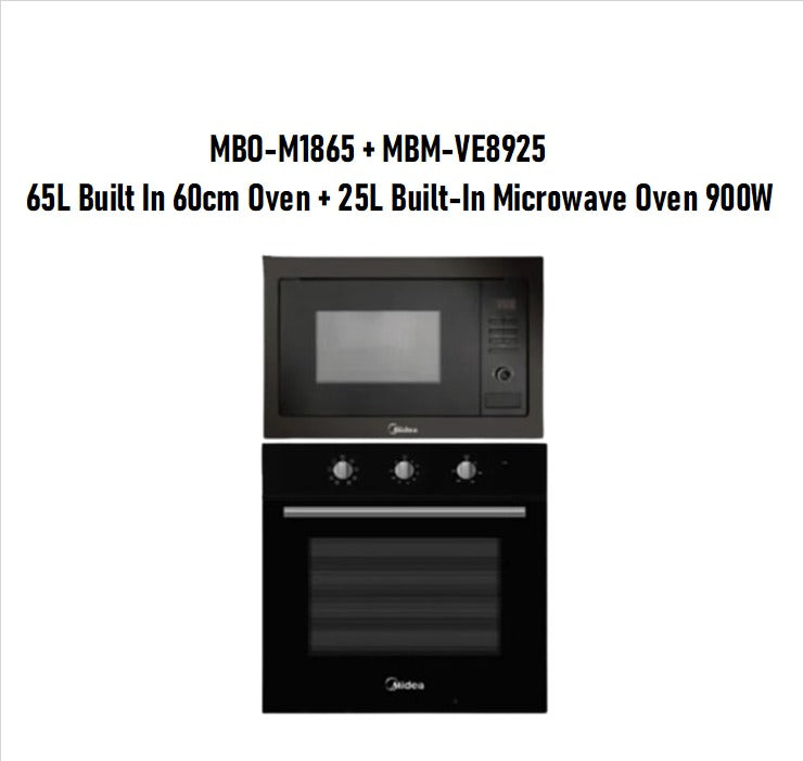 Midea Combo Offer MBO-M1865 65L Built In 60cm Oven + MBM-VE8925 25L Built-In Microwave Oven 900W / MBOM1865 / MBMVE8925